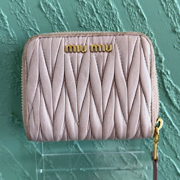 Miu Miu Handbags - Miu Miu Small Pink Matalasse Napa Leather Wallet